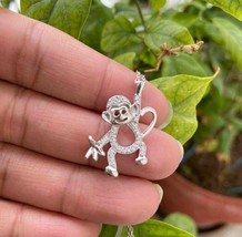 0.60Ct Round Cut Simulated Diamond Monkey Pendent 14K White Gold Plated - £103.20 GBP