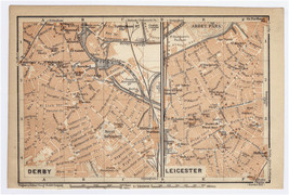 1910 Antique City Map Of Derby / Leicester / East Midlands / England - $23.29