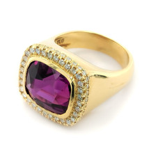 18K Yellow Gold 11.53ct TGW Purple Garnet and Diamond One-of-a-Kind Ring - £6,451.26 GBP