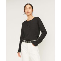 Everlane Womens The Organic Cotton Waffle Henley Top Long Sleeve Black XS - £24.08 GBP