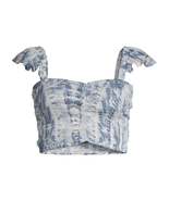 LA MODA CLOTHING Shirred Tie-Dye Cover-Up Crop Swim Top, Blue/White, L/X... - $110.72 CAD