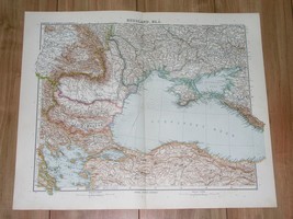 1912 Antique Map Of Black Azov Sea Ukraine Crimea Donbass Romania Turkey Hungary - £22.00 GBP