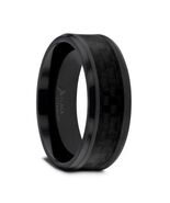 Black Titanium Wedding Band-Polished Beveled Edges &amp; Black Carbon Fiber ... - $123.00