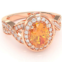 Three Stone Citrine Diamond Peekaboo Halo Engagement Ring In 14k Rose Gold - £629.34 GBP