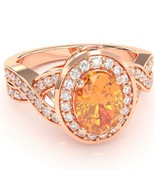 Three Stone Citrine Diamond Peekaboo Halo Engagement Ring In 14k Rose Gold - $1,085.32 CAD