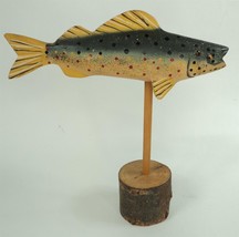 Vintage Wooden Trout Fish with Stand - 8&quot; - Nautical Decor Souvenir - £11.40 GBP