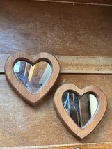 Lot of Small Heart Shaped Mirrors in Wood Frames Wall Hanging  - 4.75 in... - £10.10 GBP