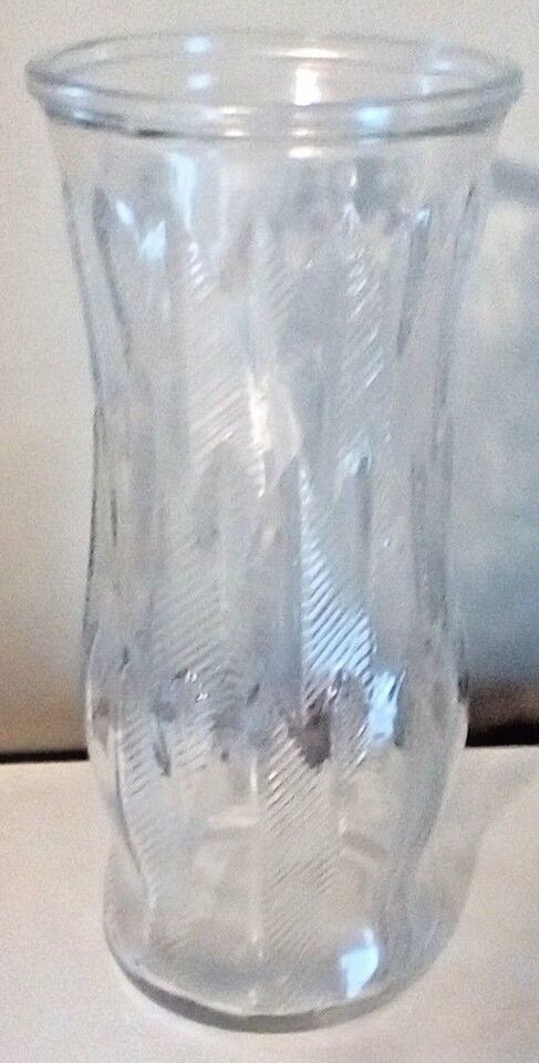 Early American Pressed Glass Vase Clear With Embossed Raised Leaves 8.5" Tall - $7.84