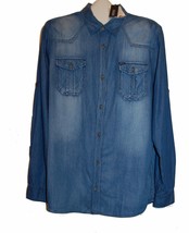 Buffalo David Bitton Men&#39;s Blue Jeans Logo Casual Cotton Shirt Size XL - $74.45
