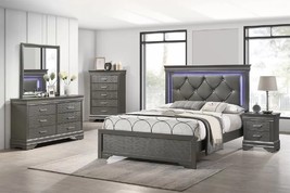 Millom Modern Glam Gray Queen Bedroom Set with Built-in LED - $1,298.00