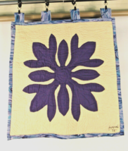 Vintage 1998 Floral Embroidery Quilt Tapestry Wall Hanging Purple Flower - £15.17 GBP