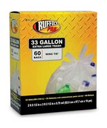 Ruffies 1124909 60CT 33GAL Recyc Bag, 33 Gallon, Clear, 60 Count - $561.89 MXN
