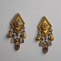 Gold Tone Kite Shape Dangle Earrings with Boho Charms &amp; Drops - $4.95