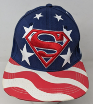 Superman American USA Flag Star &amp; Stripes Snapback Baseball Cap Hat Six Flags DC - £15.52 GBP