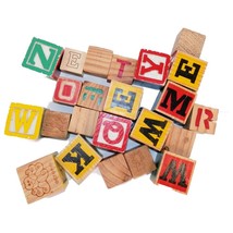 Vintage 23 Pieces Wooden Painted Alphabet Number Picture Blocks 1.75&quot; Kids - $7.99