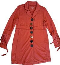 Neon Buddha Jacket Womens M Rust Coral Button Front Lace Up Cuffs Tunic ... - $21.32
