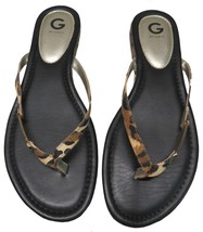 G by Guess Women&#39;s Jumper3-C Flip Flops Sandals Black Multi Fabric Leopa... - $24.00