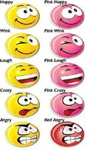 5 ASBRI YELLOW OR PINK GOLF BALL MARKERS LAUGH, WINK, HAPPY, CRAZY, ANGRY - $12.49