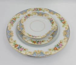 Rare Vtg Noritake Gold Rimmed Floral Porcelain Plates - 3 Piece Place Se... - £15.56 GBP