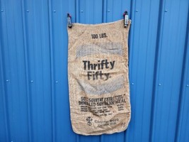 Thrifty Fifty Soybean Meal Vintage Burlap Sack Fort Wayne Indiana  - £23.76 GBP