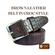 Handmade Croc-Embossed Brown Leather Belt: Full-Grain Men&#39;s Belt - $2,924.58 MXN