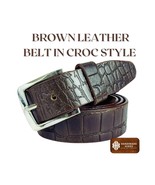 Handmade Croc-Embossed Brown Leather Belt: Full-Grain Men&#39;s Belt - $2,924.58 MXN