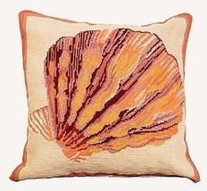 Throw Pillow Needlepoint Lions Paw Sea Shell 18x18 Cotton Velvet Back Wool - £230.48 GBP