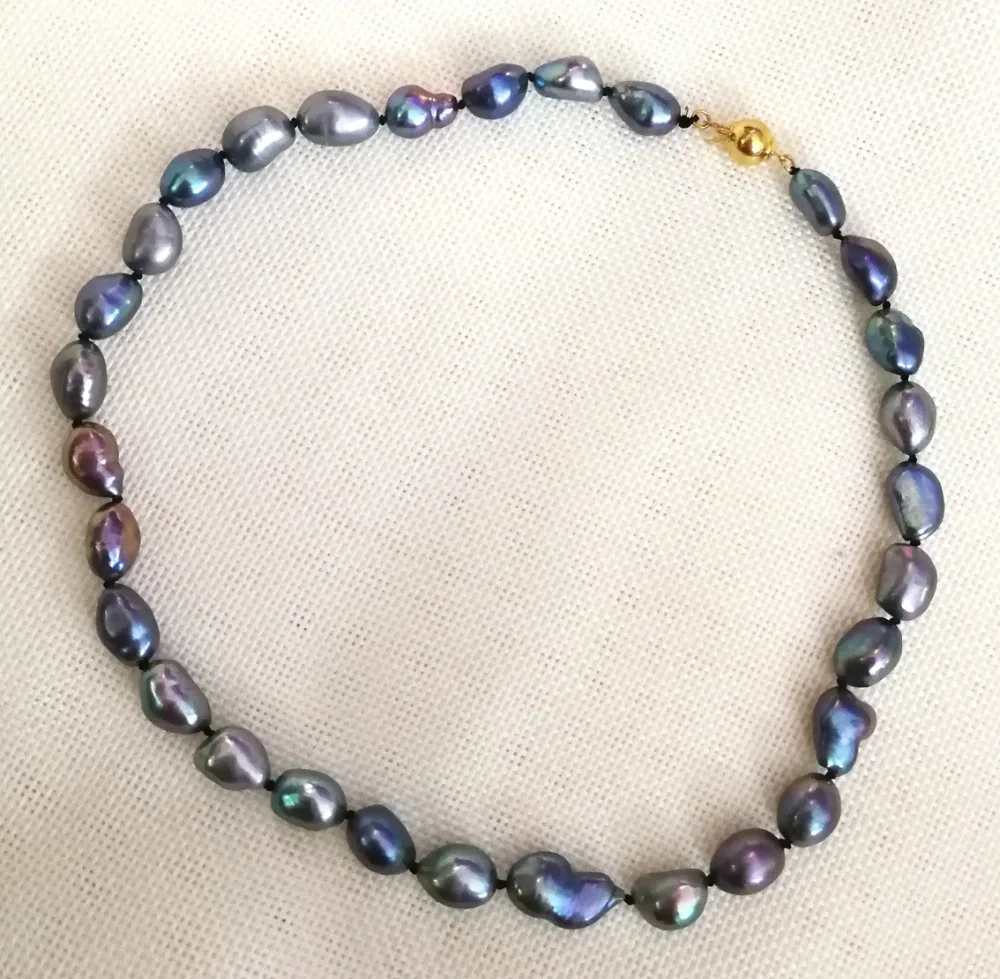 17 inch 43cm necklace 11mm black blue gray purple baroque pearl Jewelry gold - $37.96