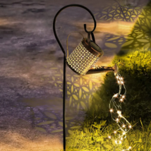 Solar Hanging Iron Watering Can with Pouring Lights, With Pole - £27.68 GBP
