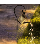 Solar Hanging Iron Watering Can with Pouring Lights, With Pole - £27.17 GBP