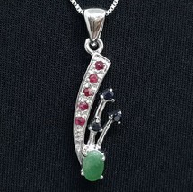 2.00ctw Natural Ruby, Emerald &amp; Sapphire 925 Sterling Silver Earrings 4g - £63.29 GBP