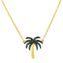 0.15Ct Lab-Created Emerald Palm Tree Pendant Necklace 14K Yellow Gold Plated - £137.70 GBP