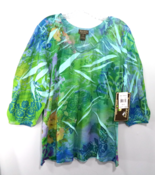 Jane Ashley Casual Lifestyle Womens Top XL Pullover Green Floral 3/4 Sle... - $308.58 MXN