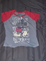 Mickey Disney Store Womens T-Shirt Red Gray World Famous Juniors Size XL - £7.66 GBP