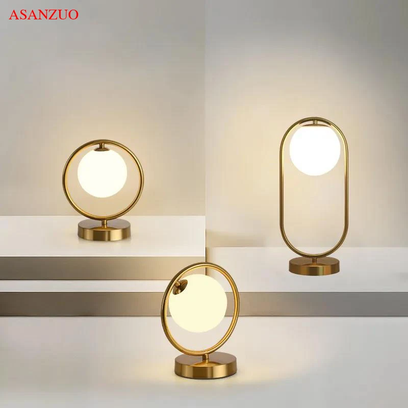 Modern LED Table Lamps Brass Galss Lights Bedside Reading Desk Lamp Fixture - $47.76+