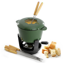 MegaChef Enameled Cast Iron Fondue Pot with 6 Serving Forks in Green - $1,714.44 MXN