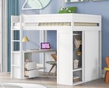 Merax Loft Bed Full Size Adult, Wood Frame with Desk and Wardrobe, Stora... - $1,178.99