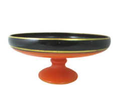 Antique Orange Diamond Glass Ware Pedestal Fruit Bowl 11&quot; Footed Black Rim Dugan - £45.88 GBP