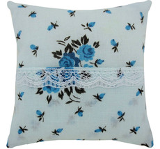 Tooth Fairy Pillow, Light Blue, Rose Print Fabric, White Lace Trim, Girls - $4.95