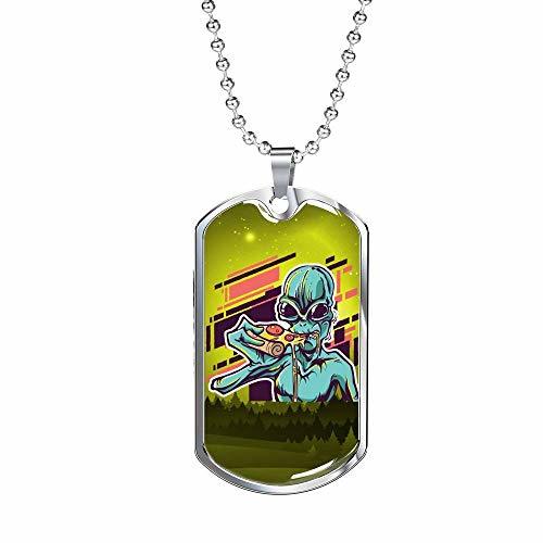 Express Your Love Gifts Alien UFO Fan Gift Alien Eating Pizza Necklace Stainless