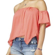 American Rag Off Shoulder Crochet Trim Crop Top Size Large Coral - £9.48 GBP