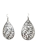 Elegant Silver Tone Filigree Cut Out Teardrop Boho Dangle Earrings Jewelry - $33.18 CAD