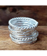 925 Sterling Silver, Solid Silver, Band Ring, Set of 9 Band Ring Stackable - €15,25 EUR+