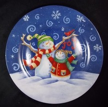 Debi Hron Joyful Snowmen stoneware plate 8" Gibson - £6.35 GBP