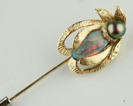 14k Yellow Gold Karbra Tahitian Pearl and Opal Beetle Stick Pin - $1,336.50