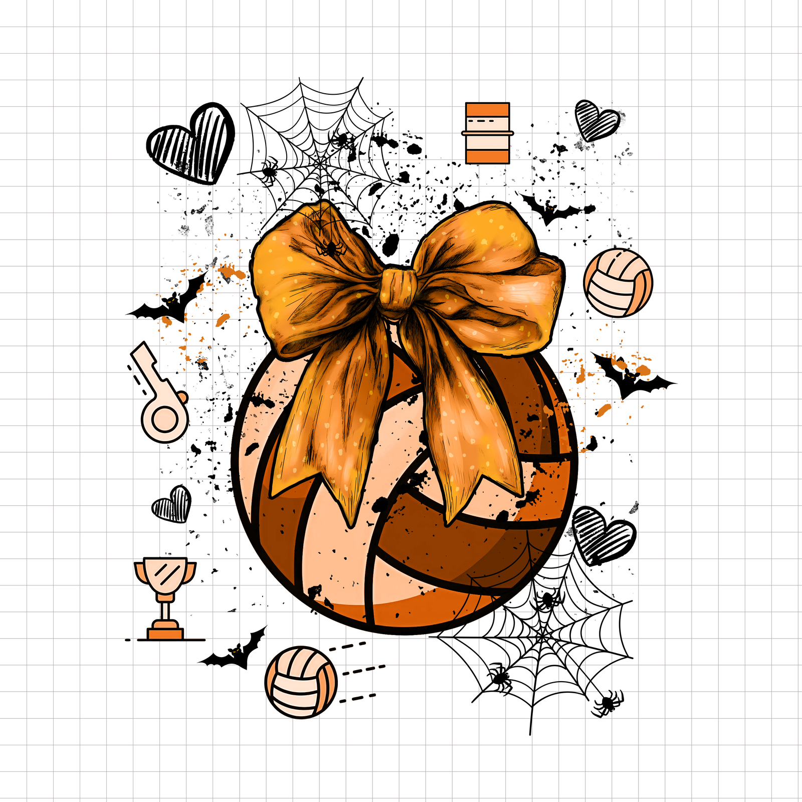 Volleyball Halloween PNG, Orange Bow Spooky, Fall Volleyball PNG Sporty ... - $2.50