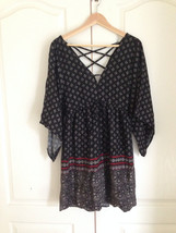 Abercrombie &amp; Fitch Women Boho Geometric Strappy Black Red Peasant Dress Sz M - £27.41 GBP