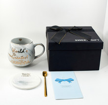 World&#39;s Greatest Grandpa Coffee Mug Cup Gift Set Ceramic Grey Marble w/Gold Trim - £15.17 GBP