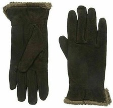 ISOTONER Dark Brown Suede Gathered Wrist Microluxe Lined Womens Gloves L - $19.99