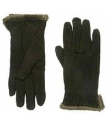 ISOTONER Dark Brown Suede Gathered Wrist Microluxe Lined Womens Gloves L - £15.83 GBP